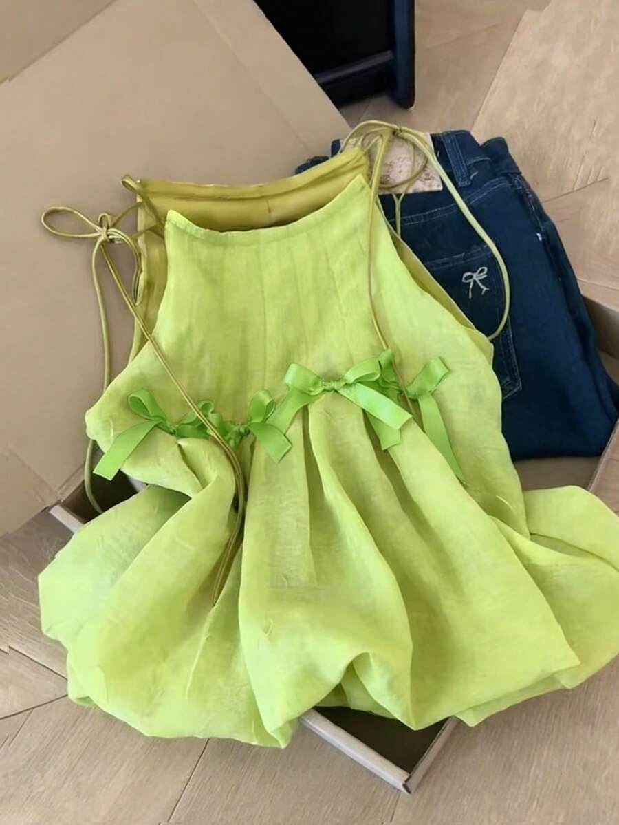 GlowEve Áo sơ mi nữ thắt nơ cổ trang trí - màu xanh lá - Xem 1