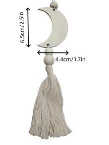 4 Pcs Printed Hand-Woven Wooden Moon & Star Tassel Wall Hanging Decor - Multicolor - View 2
