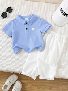 Bubblio Bộ đồ 2 món cho bé trai gồm áo polo ngắn tay màu đỏ in họa tiết dễ thương và quần trắng cạp chun có túi, thích hợp cho tiệc sinh nhật, tiệc tối, biểu diễn, đám cưới, tiệc mừng em bé chào đời, lễ kỷ niệm sinh nhật lần thứ nhất. - Nhiều màu - Xem 7