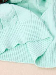 ROMWE Kawaii Cute One-Shoulder Bow Tie Fitted Women Sweater - Mint Blue - View 9