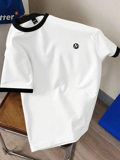 Manfinity Hypemode 撞色领口+字母U印花短袖T恤，男女皆宜的休闲百搭短袖上衣