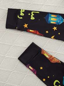 SHEIN Tween Boy Casual Cartoon Star & Moon Print Snug Fit Long Sleeve Crew Neck Pajama Set, Suitable For Autumn/Winter - Black - View 9