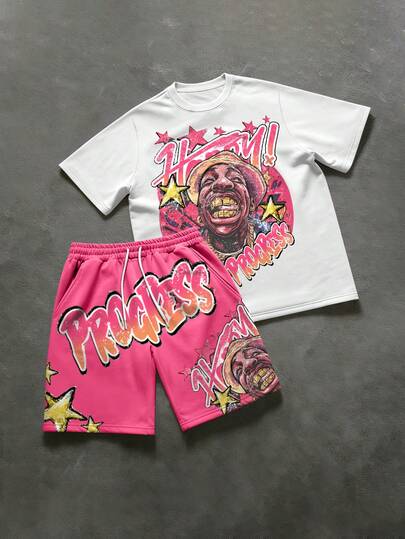 Manfinity EMRG Herr T-shirt med rund hals, kortärmad design och dragsko i midjan, casual kostym