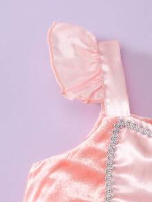 SHEIN Perso Play Vestido de bebé con malla de cristal al estilo del palacio azul princesa - Rosa Pálido - Ver 3