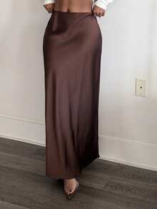 Tyla Gomez Váy Maxi chất liệu satin co giãn Se-Hore Fashion dành cho nữ, phù hợp với mọi mùa - Cà phê nâu - Xem 7