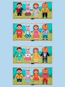 早教木制拼图配对换装游戏，多功能晾衣玩具，早教用品 - 彩色 - 查看 5