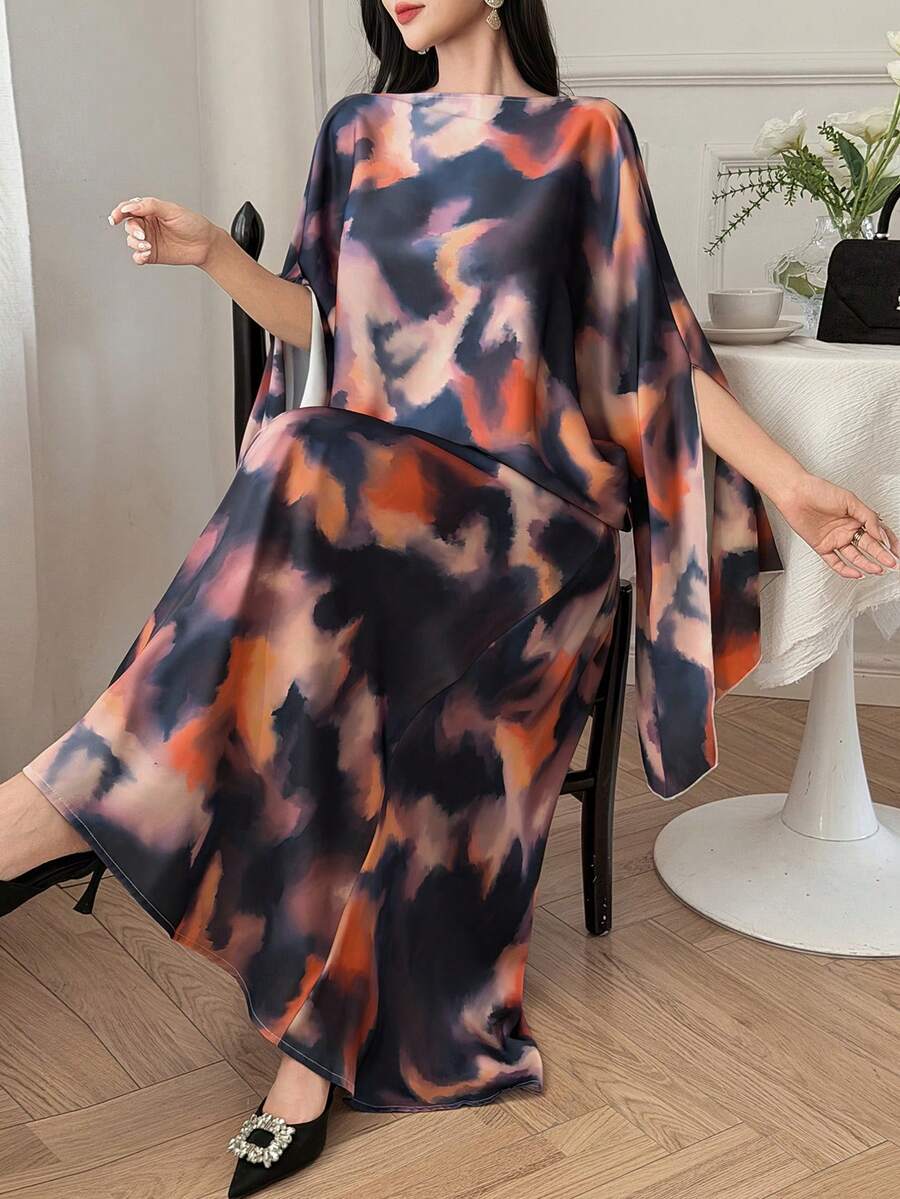 DAZY Bộ đồ mặc nhà thanh lịch 2 mảnh dành cho nữ: Áo choàng in họa tiết và chân váy dài. - Nhiều màu - Xem 1