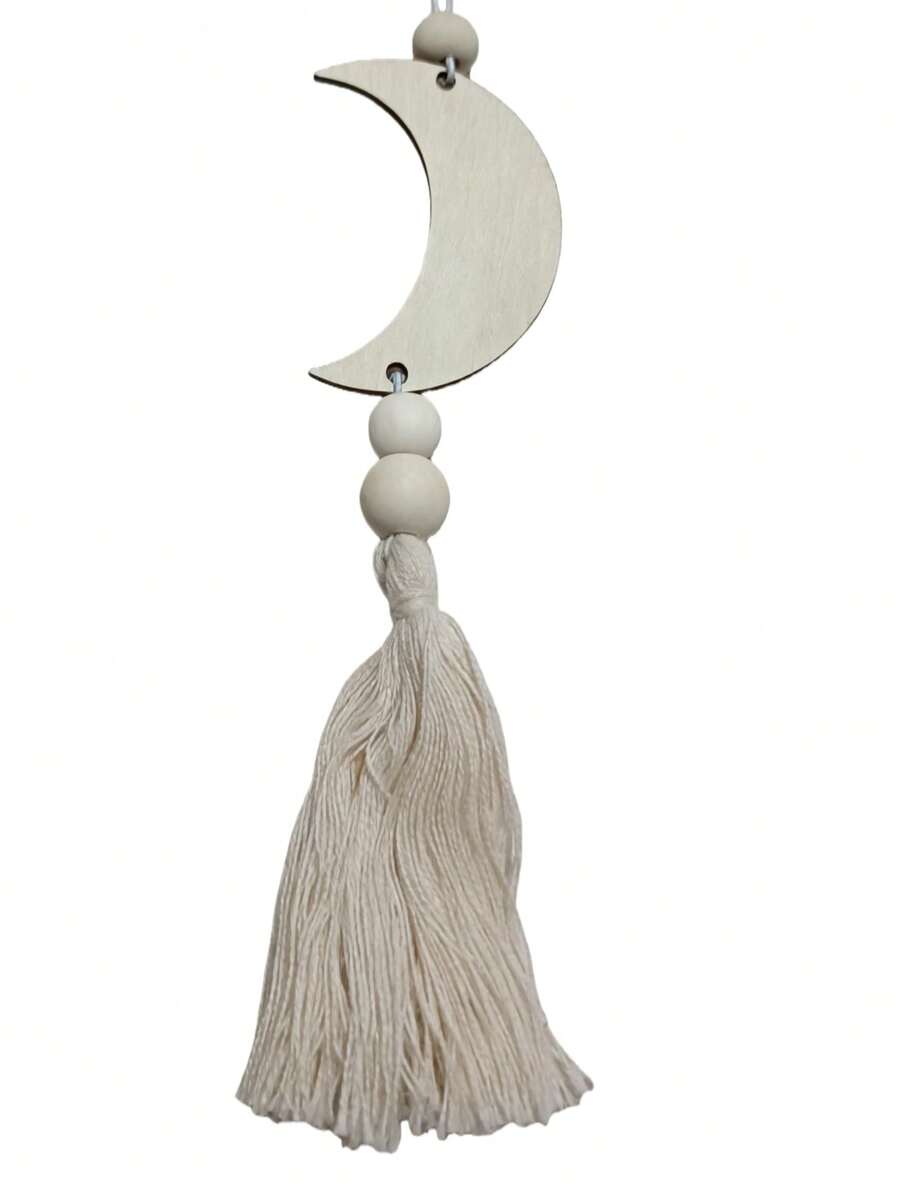 4 Pcs Printed Hand-Woven Wooden Moon & Star Tassel Wall Hanging Decor - Multicolor - View 1