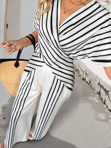 SHEIN Holidaya 女士优雅休闲度假条纹两件套 - 彩色 - 查看 5