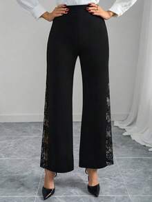 Ellevyn Elegant Lace Flare Pants, Suitable For Daily Wear, Fashionable And Flattering - Black - View 7