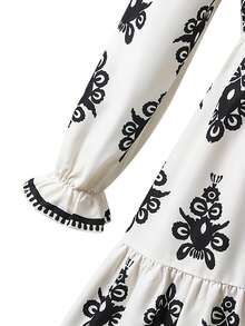SHEIN Tween Girl Off-White Ditsy Floral V-Neck Long-Sleeved Dress,Elegant Jalabiya Prayer Robe - Red and White - View 7