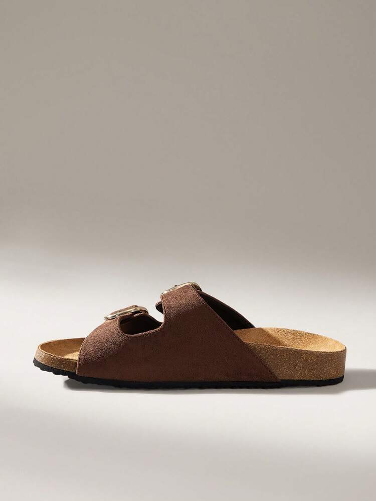 Solecia Sandálias Rasteiras Casuais Femininas com Fivela, Versáteis para o Verão - Café - Visão 4