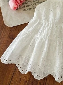 SHEIN One-Piece Cute Baby Girl Casual/Spring/Summer White Embroidery Halter Backless Dress For Teen Girls,White Graduation Dress,Summer Clothes,Sun Dress,Bohemia,Vacation Dress - White - View 5