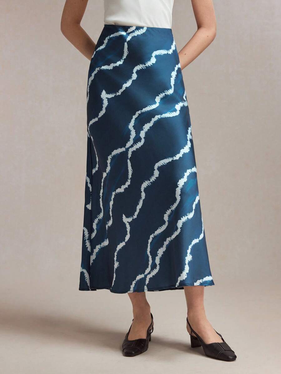 BizChic 女士印花A字裙，百搭春夏装，适合复活节、圣帕特里克节、通勤、日常、休闲、浪漫90年代复古风、派对、海滩、毕业典礼、度假、婚礼宾客、伴娘、女主人等场合。 - 藏蓝色 - 查看 1