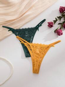 Set de 12 tangas de encaje románticos y sexys para mujer, en colores surtidos - Multicolor - Ver 5