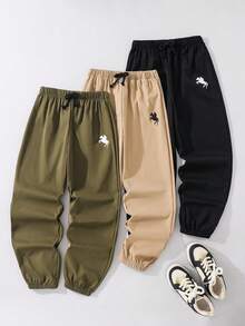 SHEIN Tween Boy 3pcs/Set Loose Fit Casual Solid Color Woven Cuffed Long Pants Chic For Autumn/Winter Versatile For Commute, School, Daily Casual Wear, Suitable For Sports, Spring/Summer - Multicolor - View 3