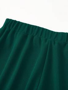 SHEIN PETITE Quần dài nữ dáng nhỏ nhắn, tối giản, chất liệu dệt kim co giãn, có họa tiết, trang trí kim loại, giúp thon gọn vòng eo. - Màu xanh lá cây đậm - Xem 5