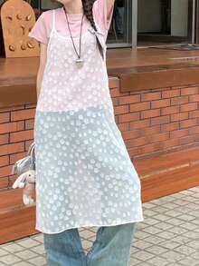 K-Vae Women's Summer New Chiffon Embroidered Semi-Sheer Loose Cover Up Overlay Midi Dress - White - View 6