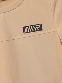 SHEIN 1件男童休闲卡其色T恤，时尚运动夏季上衣 - 卡其色 - 查看 6