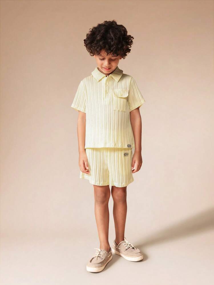 Textured Polo Shirt With Matching Shorts Set