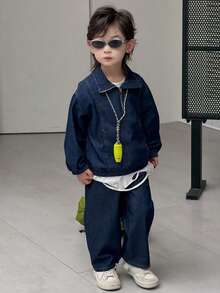 DAZY Young Boy Casual Denim Jacket And Pants Set, Autumn/Spring - Blue - View 2