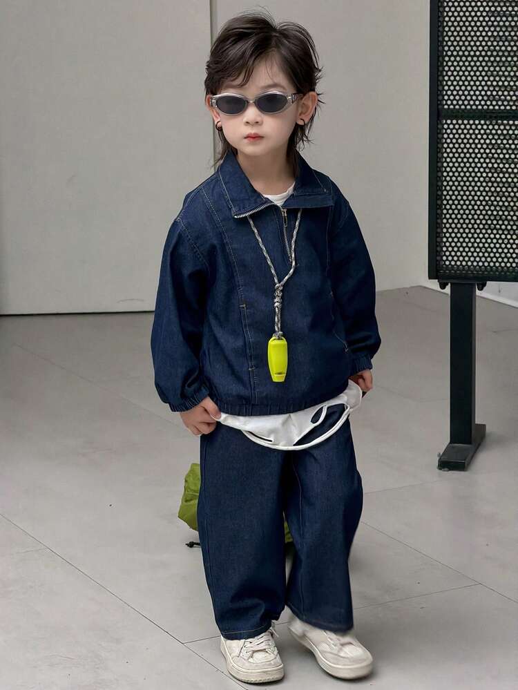 Young Boy Casual Denim Jacket And Pants Set, Autumn/Spring