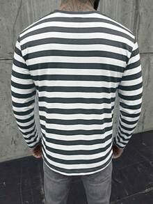 Manfinity VCAY Men's Casual Commuter Striped Print Crew Neck Long Sleeve T-Shirt Men Stripe T Shirt Long Sleeve Striped Shirt Men Black And White Shirt Long Sleeves Men Full Sleeve Tshirt Minoxidil Striped Long Sleeve - Multicolor - View 2