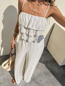 Serisse 女士纯色简约休闲连体裤 - 杏色 - 查看 5