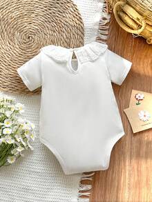 Vintaside Kids Baby Girl Summer Short Sleeve Round Neck Drip Button Simple Casual Bodysuit, Suitable For Daily Leisure, Travel, Camping - White - View 2