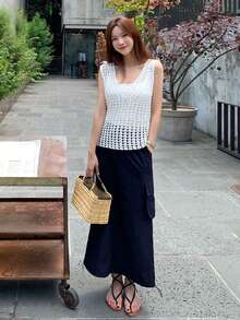 DAZY Crochet Hollow-Out Sweet Versatile Blouse, Bohemian Summer Top, Women Knitted Sleeveless Vest - White - View 8