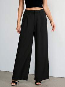 SHEIN Tall 女士商务休闲裤 女士西式服装 女士阔腿裤 女士办公室服装 宽松裤 专业女士服装 办公室着装 灰色 - 黑色 - 查看 1