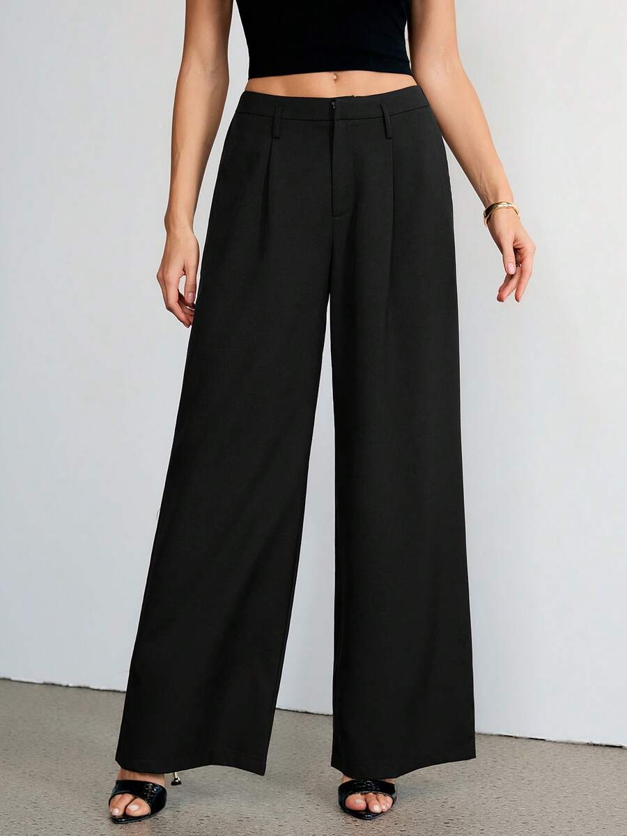 SHEIN Tall 女士商务休闲裤 女士西式服装 女士阔腿裤 女士办公室服装 宽松裤 专业女士服装 办公室着装 灰色 - 黑色 - 查看 1