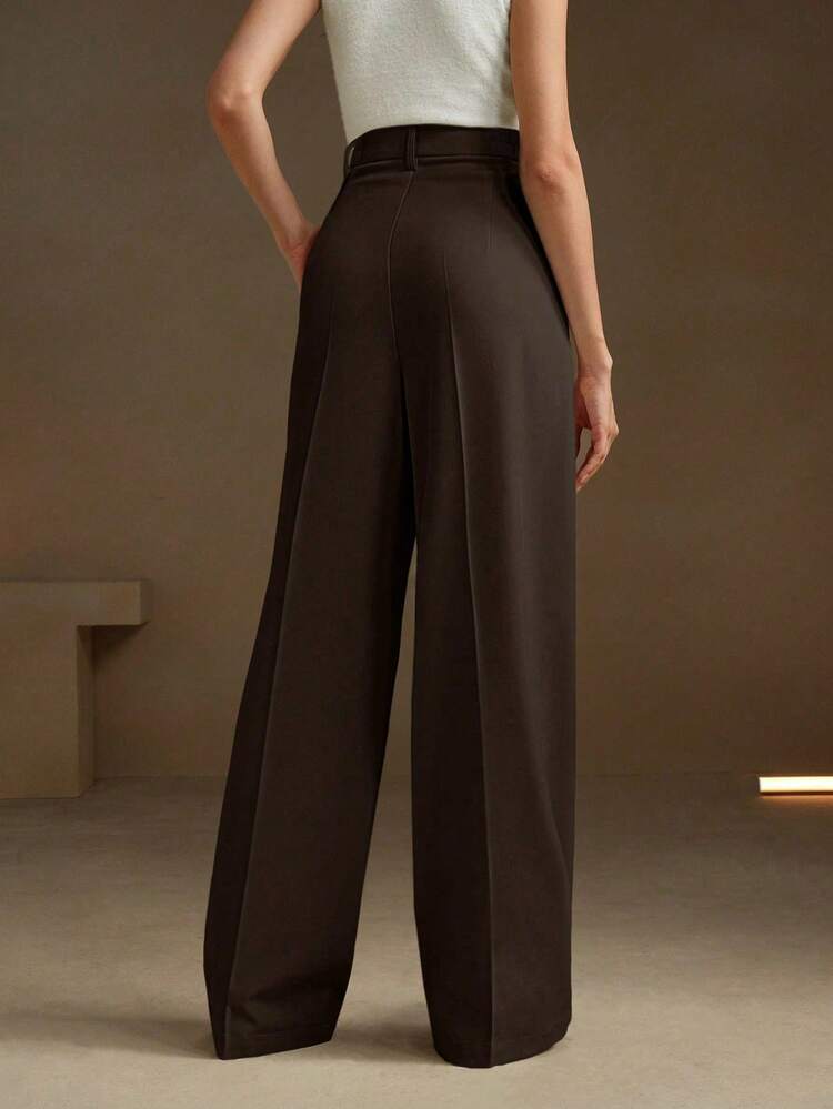 Elegant High-Waisted Design Pocket 's Straight Leg Pants, Solid Color Trousers, Suitable For Petite, Fall, Winter, Summer, Spring, New Year, Party, Wedding, Elegant, Chic, Stylish, Business Casual