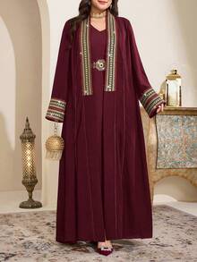 Al Najma Áo Abaya dệt kim thời trang và thanh lịch dành cho phụ nữ cỡ lớn - Màu Đỏ Sâu - Xem 7