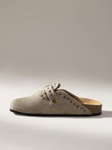 Women's Casual Slip-On Mules With Buckle Design - Grey - View 4