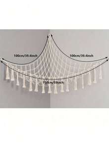 SHEIN 1 Stück Boho Kuscheltier Hängematte aus Makramee große eckige Netzaufbewahrung zum Aufhängen von Spielsachen an der Wand für Schlafzimmer Dekoration, Creme (ohne Lichterkette) 100 x 100 x 150 cm - Weiss - Übersicht 7