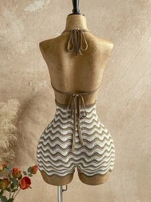 Soleia 性感吊带镂空金属海星连体裤，露背系带设计，适合度假、约会、下午茶、假日、音乐节、波西米亚风、海滩、夏季等场合。 - 彩色 - 查看 2