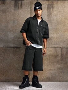 AXEPEAK Men's Washed Shirt Set, Fashion Top And Pants - Blue - View 2