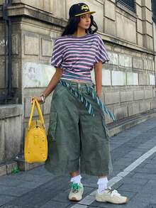 Coolane 女士夏季极简主义 Y2K 基础日常休闲返校街头风弹力白色宽松褶皱短款T恤 - 彩色 - 查看 7