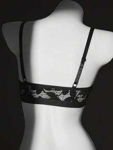 1pc Women Lace Front Closure Wireless Bra - Black - View 2