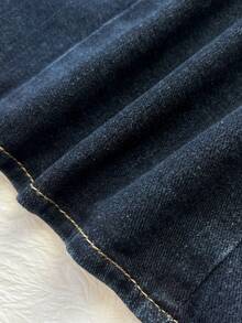 Elamini 女士单排扣口袋时尚百搭休闲牛仔夹克 - 深色水洗藍 - 查看 4