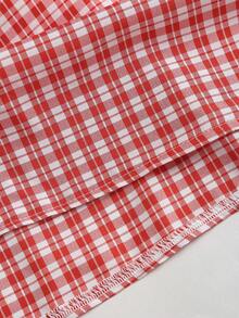 SHEIN Sweetro Áo kiểu nữ cổ vuông, xếp ly, dáng chữ A, màu đỏ kẻ caro, thắt nơ, hai mặt, thích hợp cho mùa xuân/hè/thu, phong cách lãng mạn, dễ thương, retro Y2K, thường ngày đi nghỉ mát, hẹn hò, đi học, dạo phố, lễ hội âm nhạc. - Đỏ và trắng - Xem 8