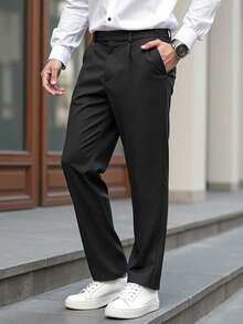 Manfinity Mode Men's Business Casual Work Commute Pants With Pockets - Black - View 3