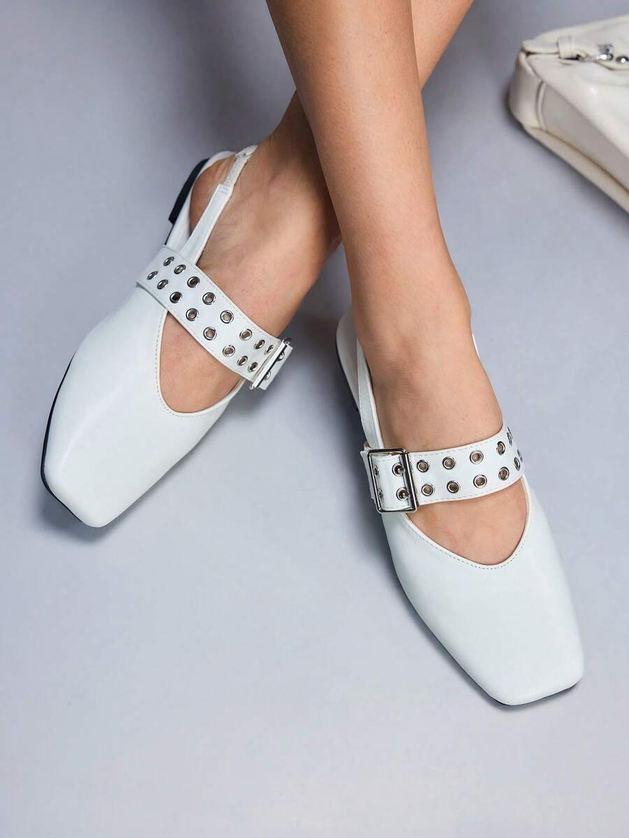 CUCCOO GRLICON Sepatu Flat Slip-On Ujung Persegi untuk Wanita, Cocok untuk Hari Valentine - Krem - View 1