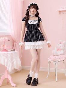 ROMWE Women's Kawaii School Style Contrast Color Patchwork Doll T-Shirt - Black - View 7