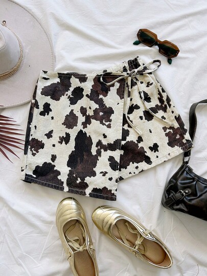 Soleia 女士撞色系带牛仔短裤，夏季时尚