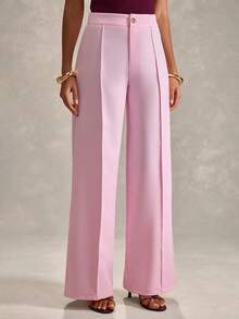 RueChic Women Solid Color Button Detailed Regular Fit Pants - Baby Pink - View 4