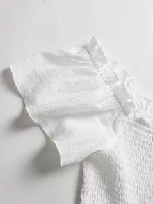 SHEIN Teen Girl Casual Vacation White Textured Square Neck Cap Sleeve Layered Ruffle Hem A-Line Dress - White - View 5