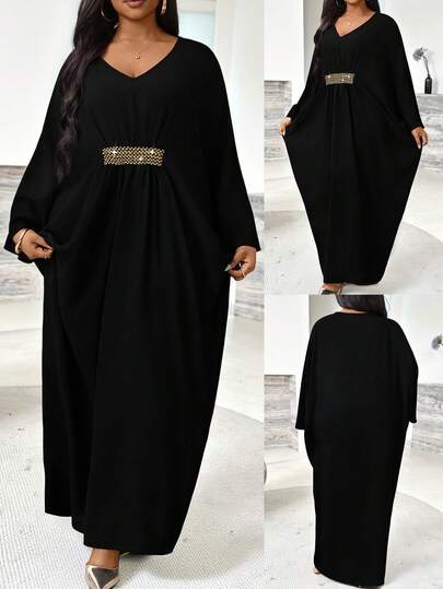 Maweii Plus Size Women V-Neck Ruched Casual Vacation Date Outing Batwing Sleeve Dress