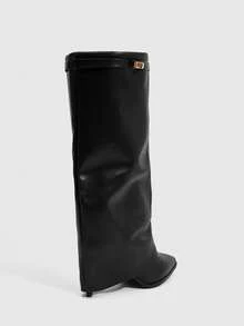 Daringsoles Women's Fashion Versatile Commuter Pointed Toe Knee-High Boots - Black - View 3